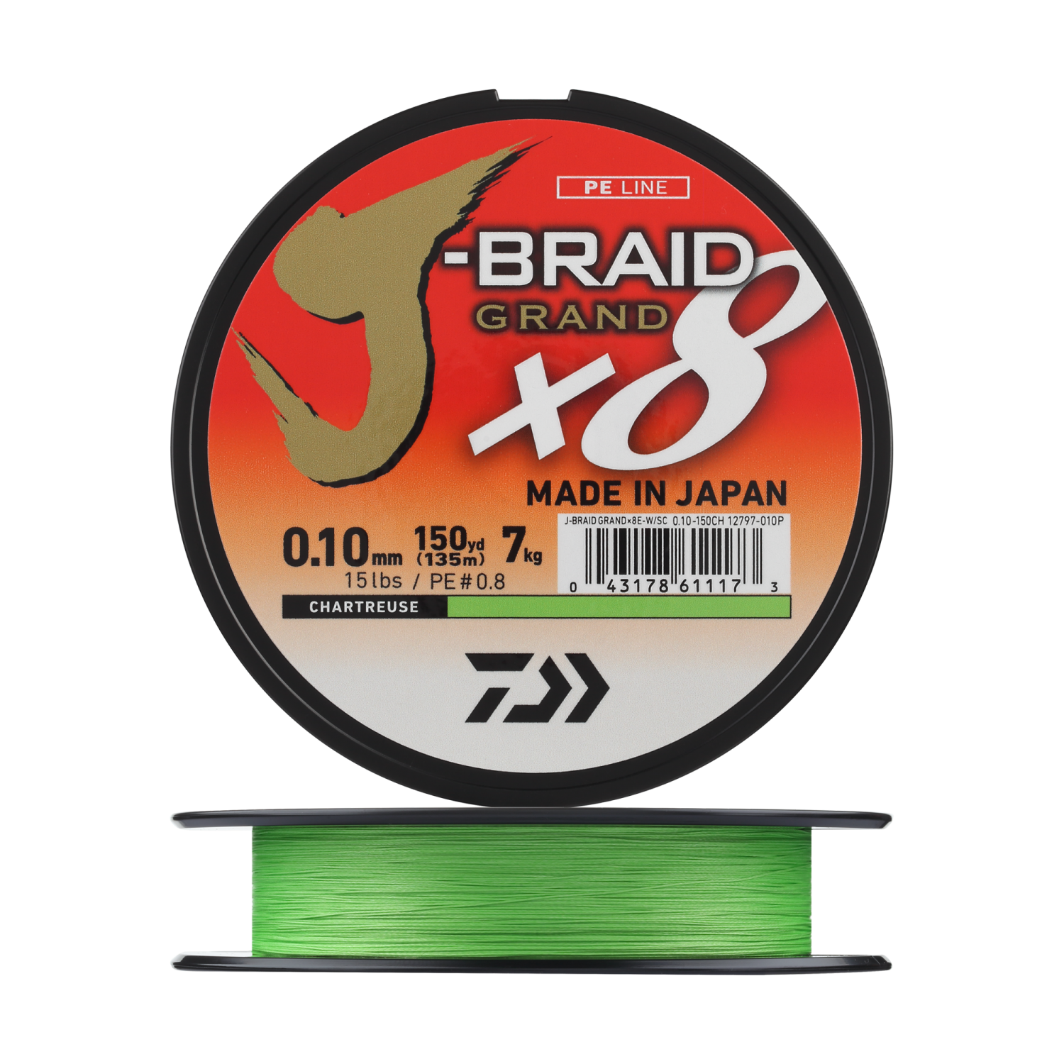 Шнур плетеный Daiwa J-Braid Grand X8E-W/SC + ножницы #0,8 0,10мм 135м (chartreuse)