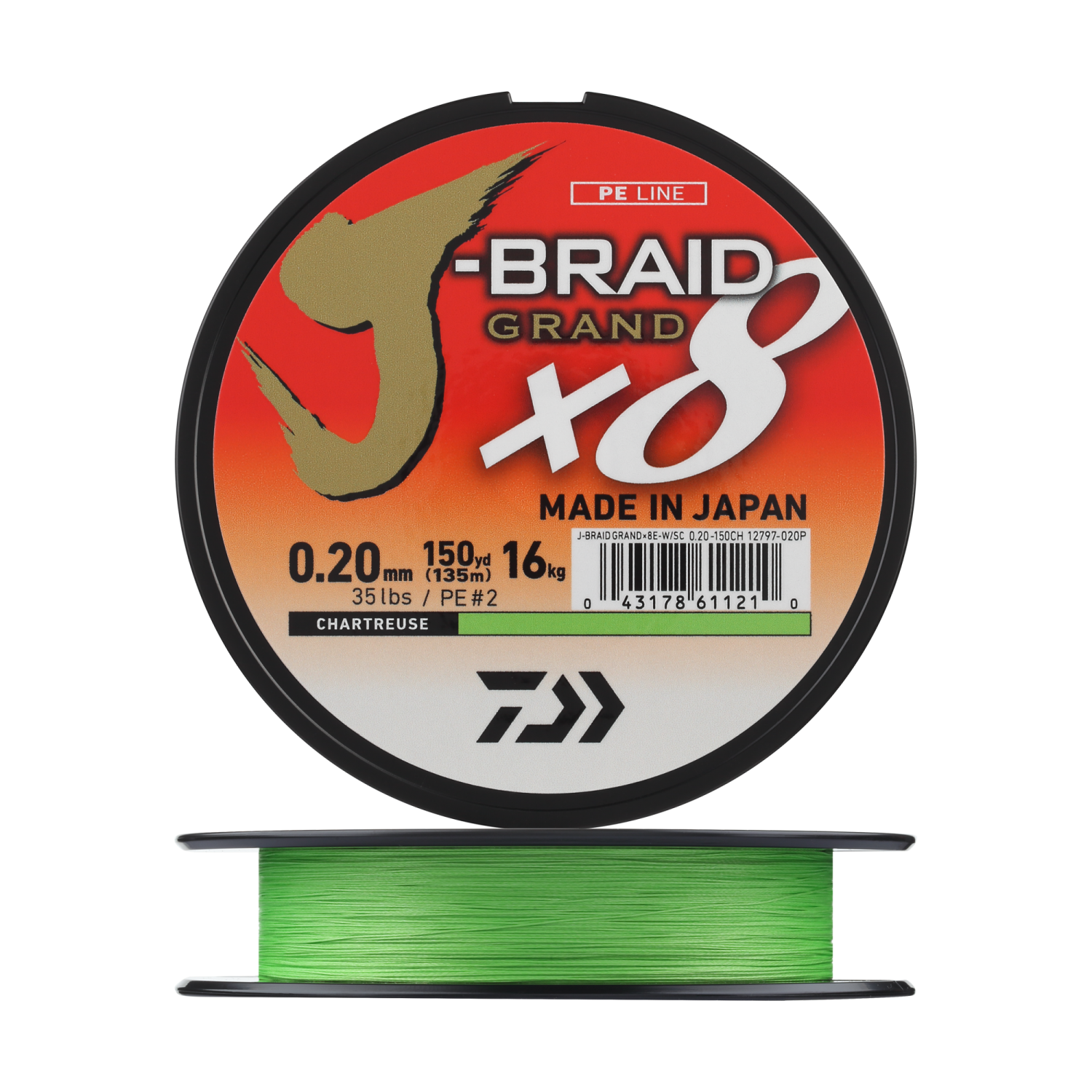 Шнур плетеный Daiwa J-Braid Grand X8E-W/SC + ножницы #2 0,20мм 135м (chartreuse)