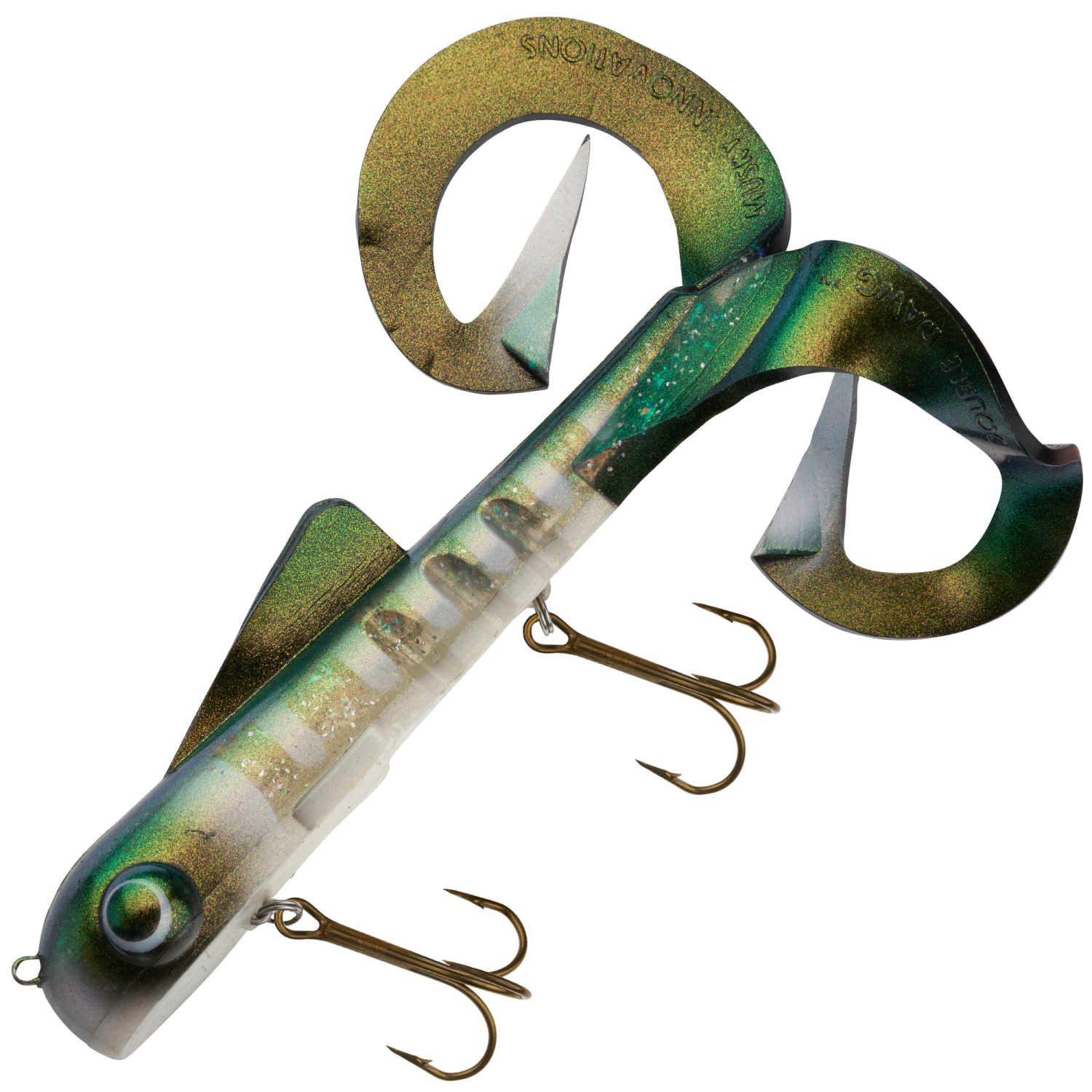 Приманка силиконовая Musky Innovations Custom Pro Magnum Double Dawg Ultra Flash #Rotten Perch