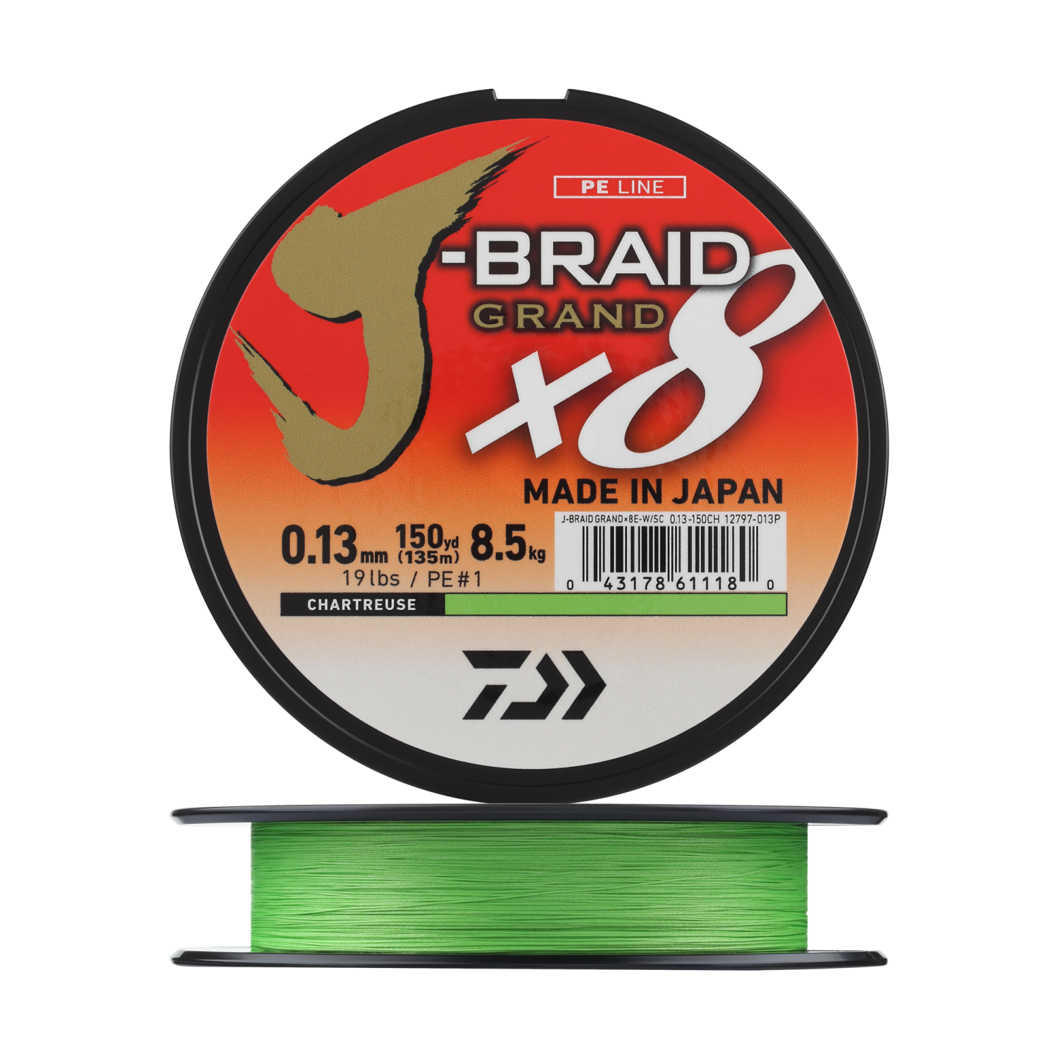 Шнур плетеный Daiwa J-Braid Grand X8E-W/SC + ножницы #1 0,13мм 135м (chartreuse)