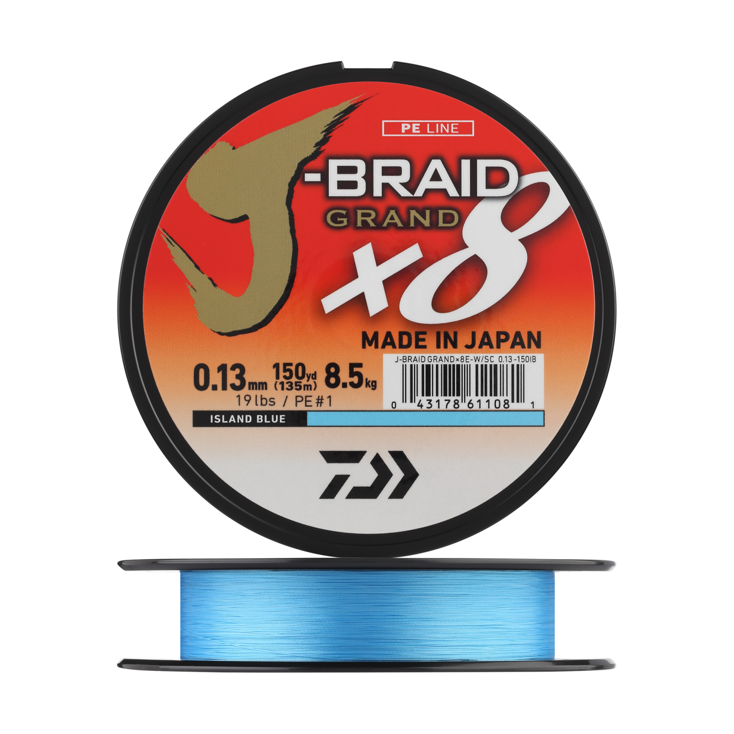 Шнур плетеный Daiwa J-Braid Grand X8E-W/SC + ножницы #1 0,13мм 135м (island blue)