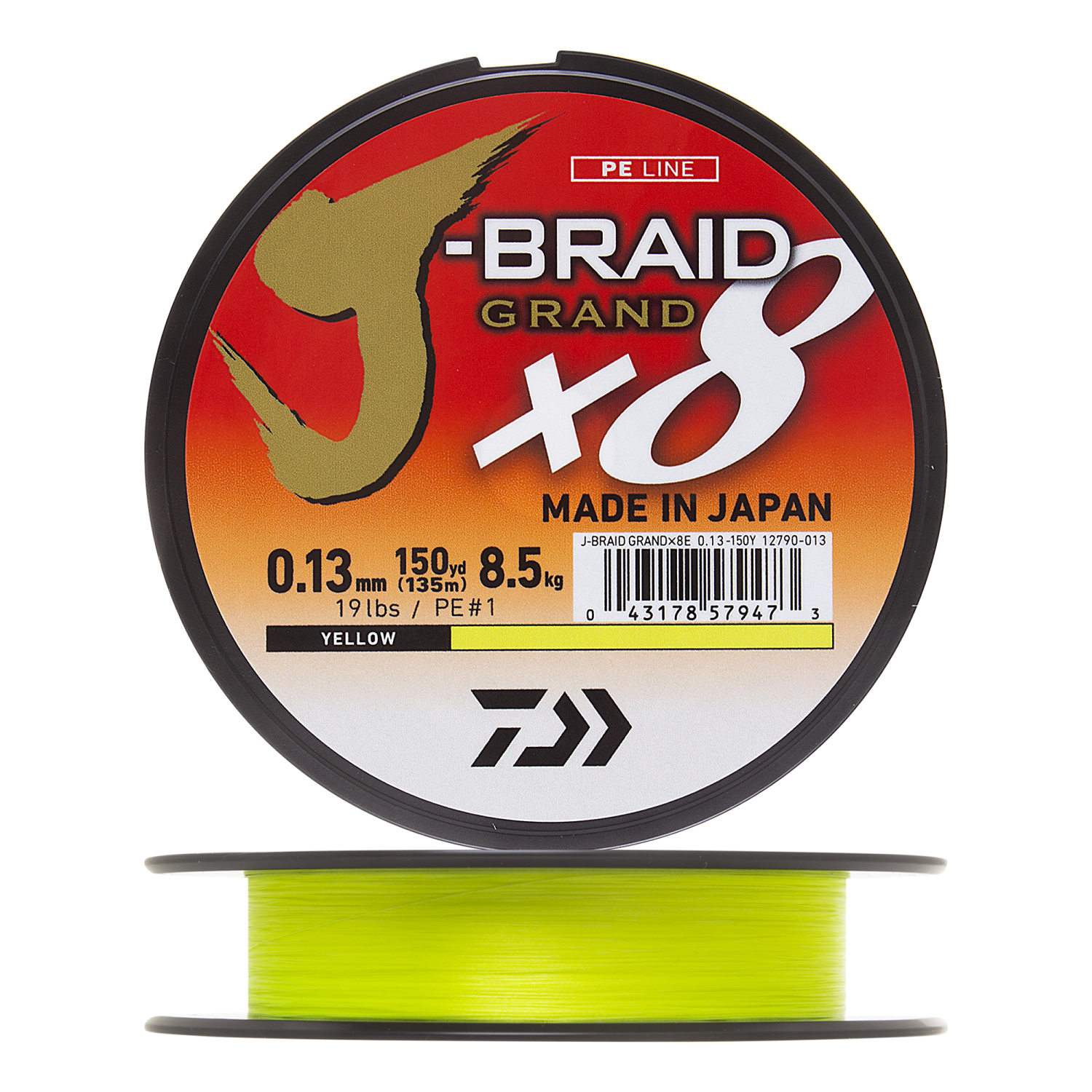 Шнур плетеный Daiwa J-Braid Grand X8 #1,0 0,13мм 135м (yellow)