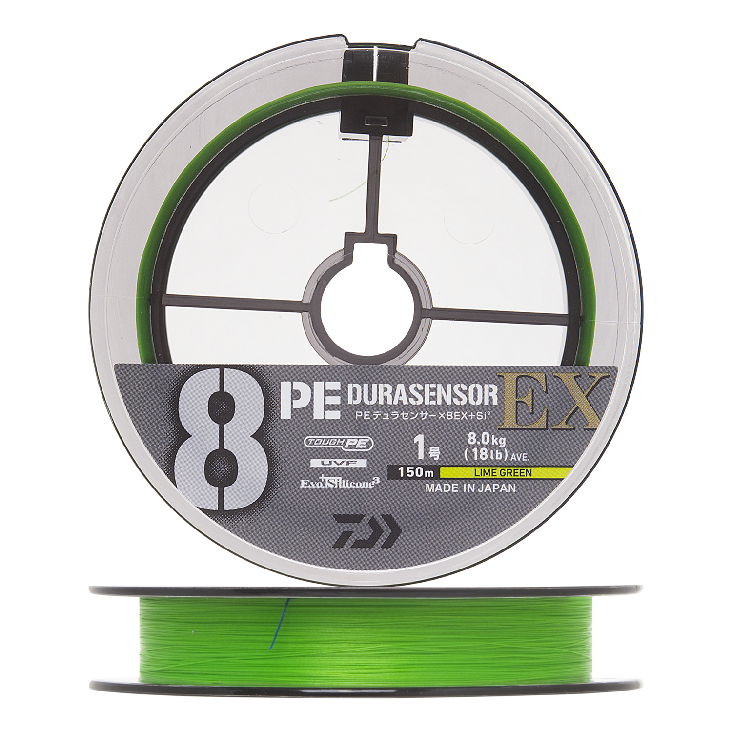 Шнур плетеный Daiwa UVF PE Durasensor X8EX +Si3 #1,0 0,165мм 150м (lime green marking)