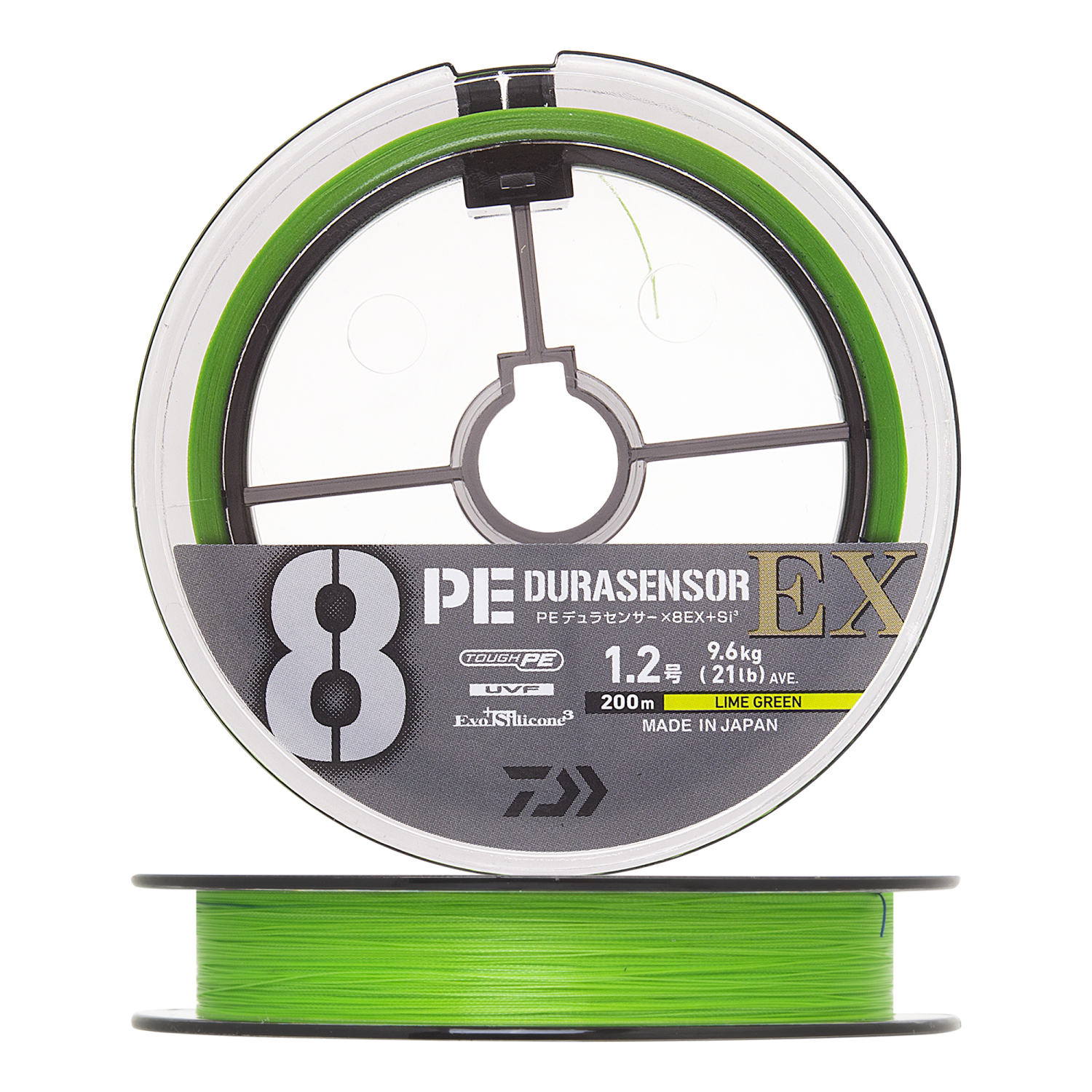 Шнур плетеный Daiwa UVF PE Durasensor X8EX +Si3 #1,2 0,185мм 200м (lime green marking)