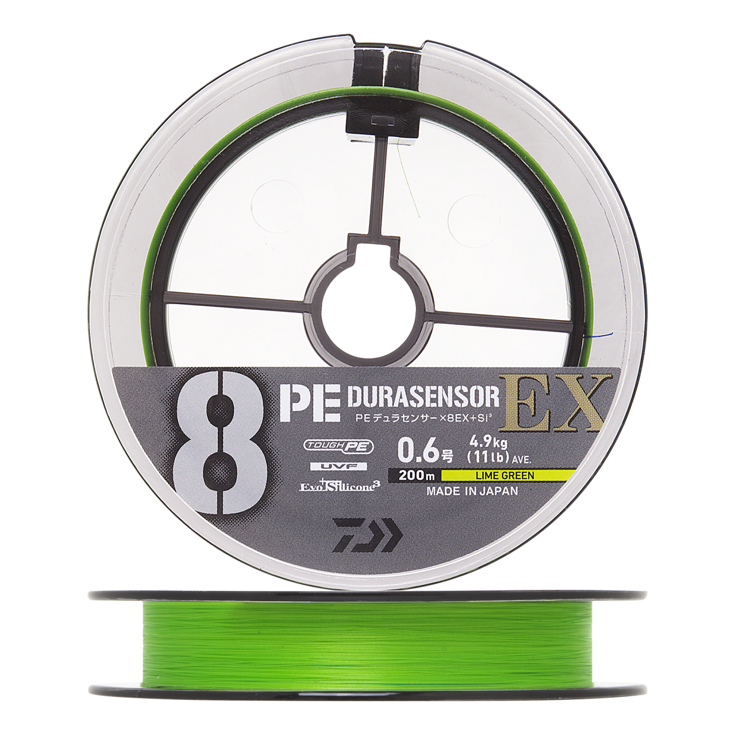 Шнур плетеный Daiwa UVF PE Durasensor X8EX +Si3 #0,6 0,128мм 200м (lime green marking)