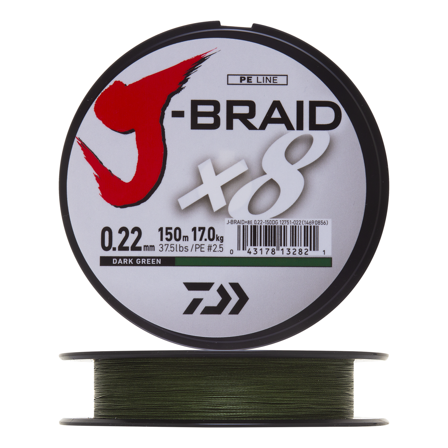 Шнур плетеный Daiwa J-Braid X8 #2,5 0,22мм 150м (dark green)