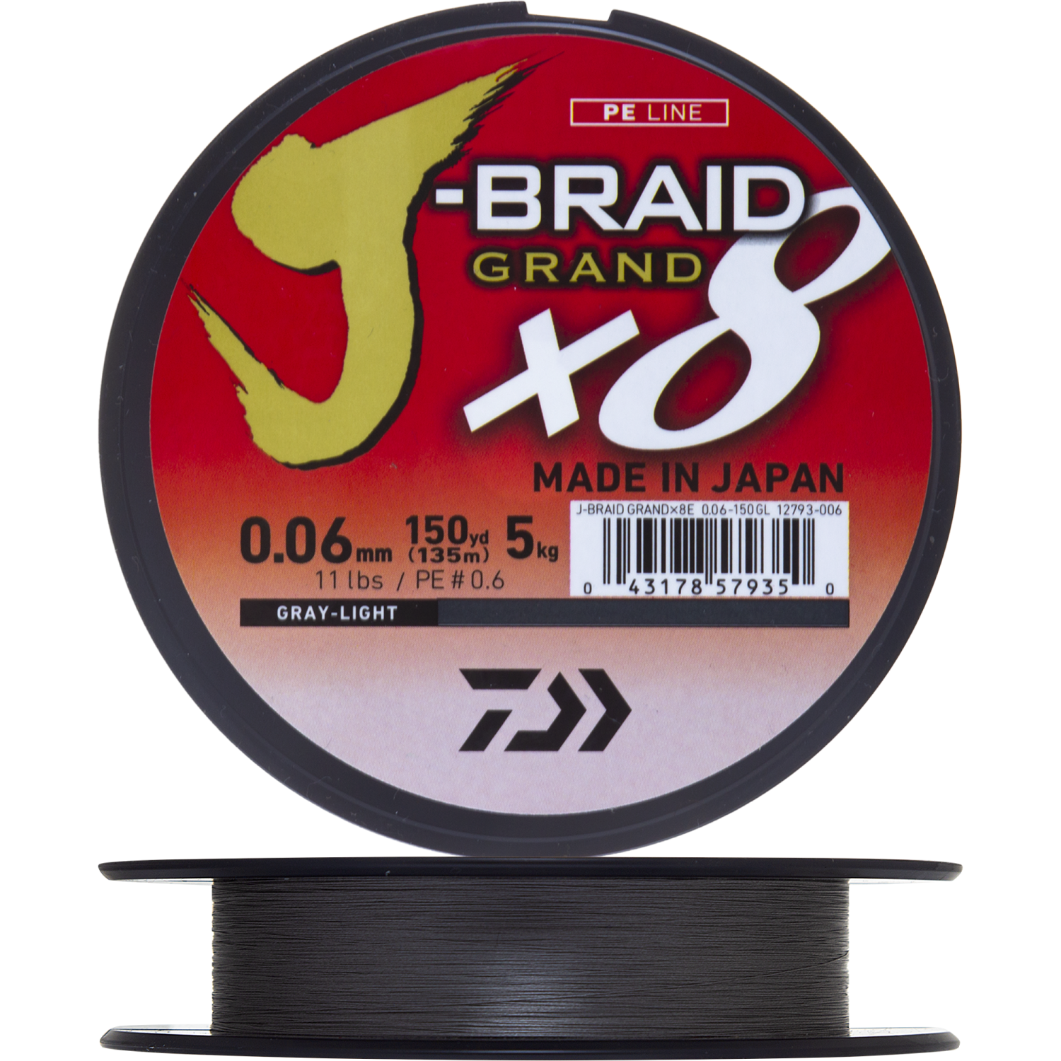 Шнур плетеный Daiwa J-Braid Grand X8 #0,6 0,06мм 135м (gray-light)