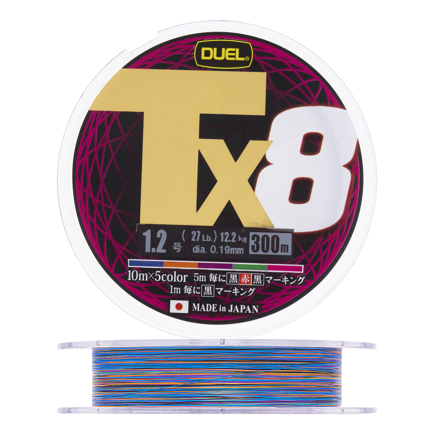 Шнур плетеный Duel PE Tx8 #1,2 0,19мм 300м (5Color)