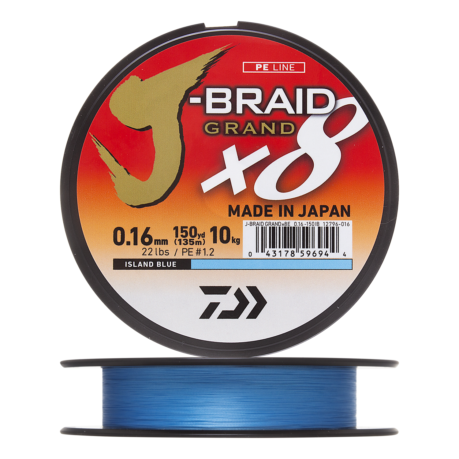 Шнур плетеный Daiwa J-Braid Grand X8E #1,2 0,16мм 135м (island blue)