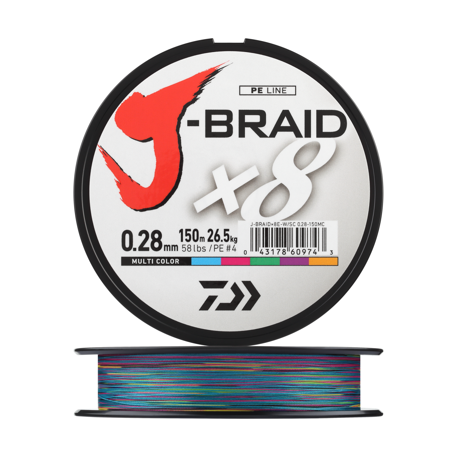 Шнур плетеный Daiwa J-Braid X8E-W/SC + ножницы #4 0,28мм 150м (multicolor)