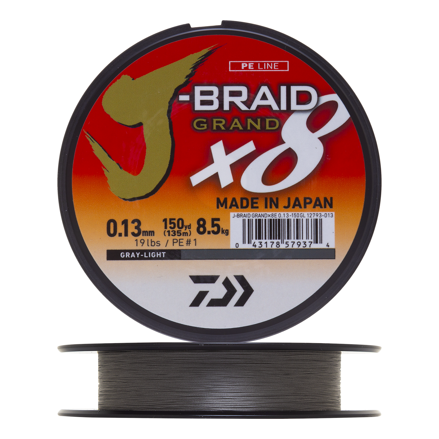 Шнур плетеный Daiwa J-Braid Grand X8 #1 0,13мм 135м (gray-light)