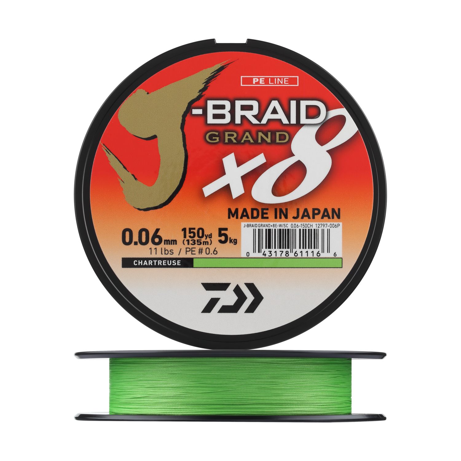Шнур плетеный Daiwa J-Braid Grand X8E-W/SC + ножницы #0,6 0,06мм 135м (chartreuse)