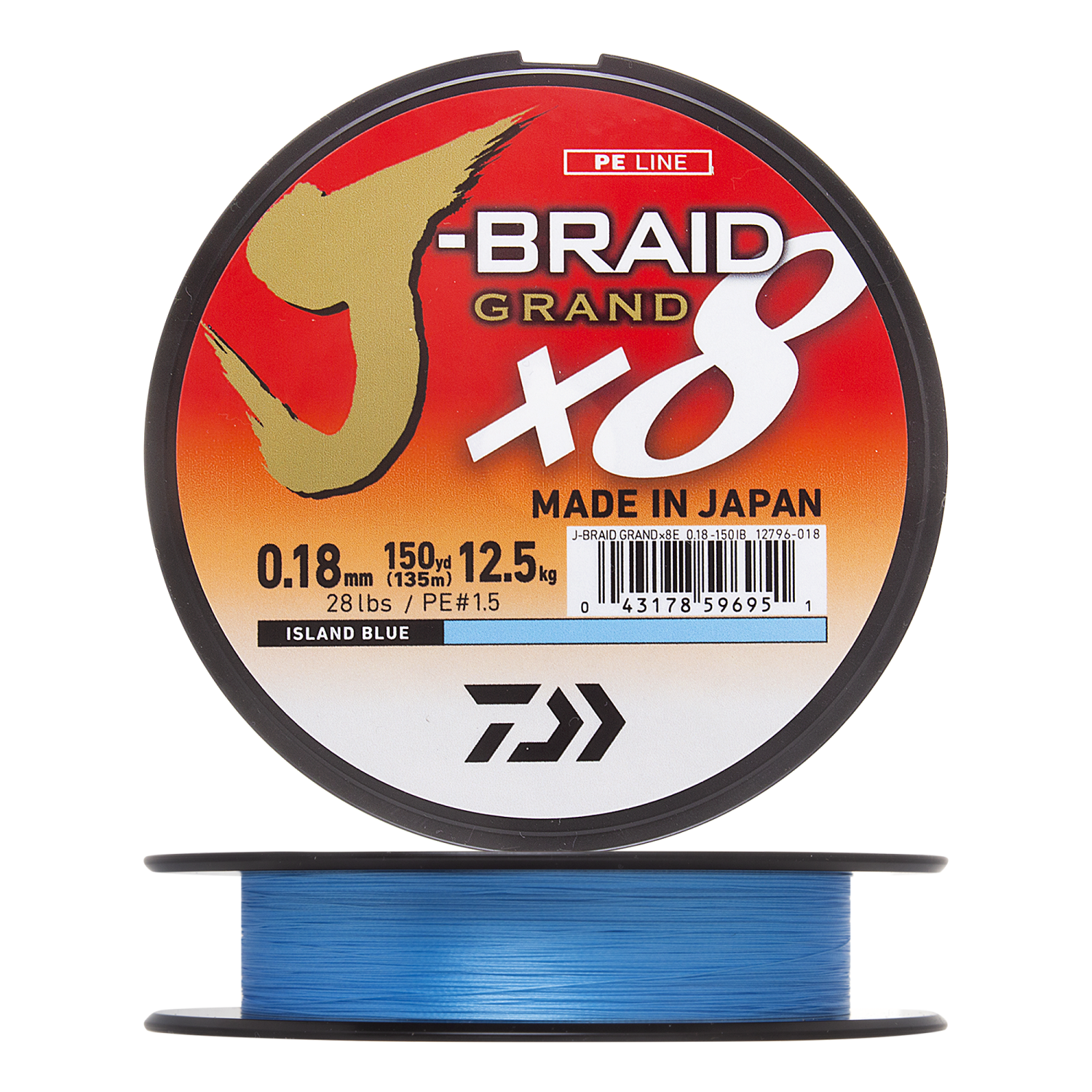 Шнур плетеный Daiwa J-Braid Grand X8E #1,5 0,18мм 135м (island blue)