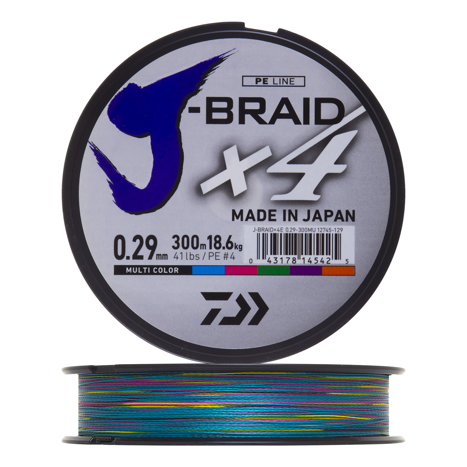 Шнур плетеный Daiwa J-Braid X4E #4 0,29мм 300м (multicolor)