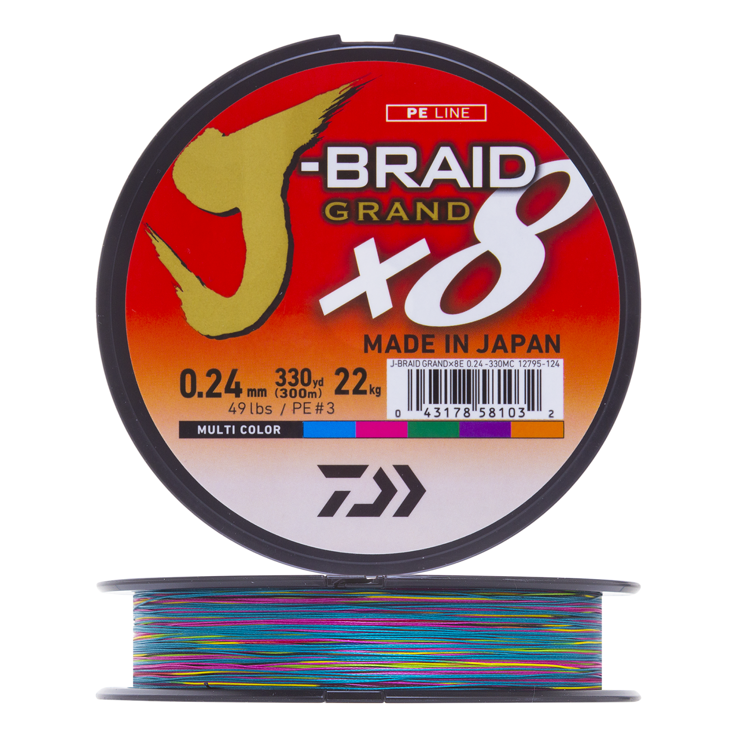 Шнур плетеный Daiwa J-Braid Grand X8E #3 0,24мм 300м (multicolor)