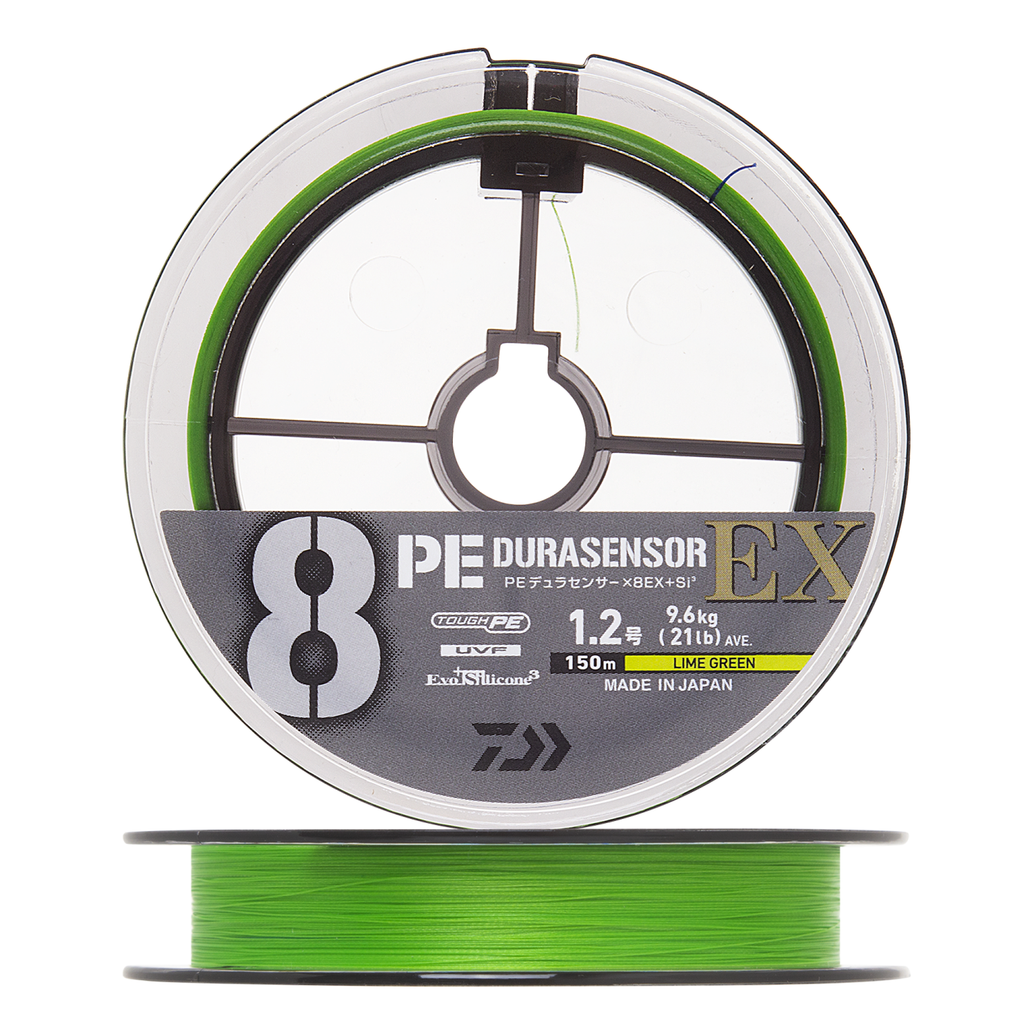 Шнур плетеный Daiwa UVF PE Durasensor X8EX +Si3 #1,2 0,185мм 150м (lime green marking)