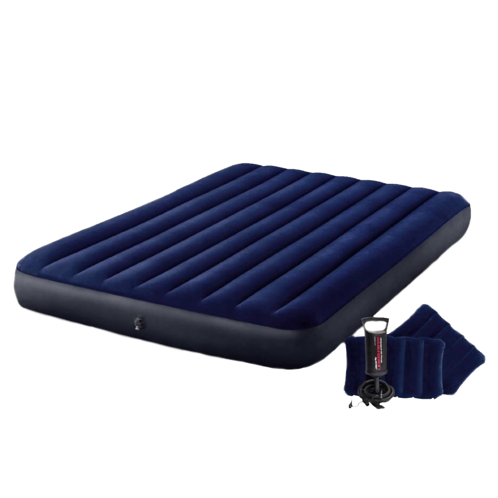 Матрас надувной Intex Classic Downy Airbed 152x203x25см с 2 подушками, механический насос