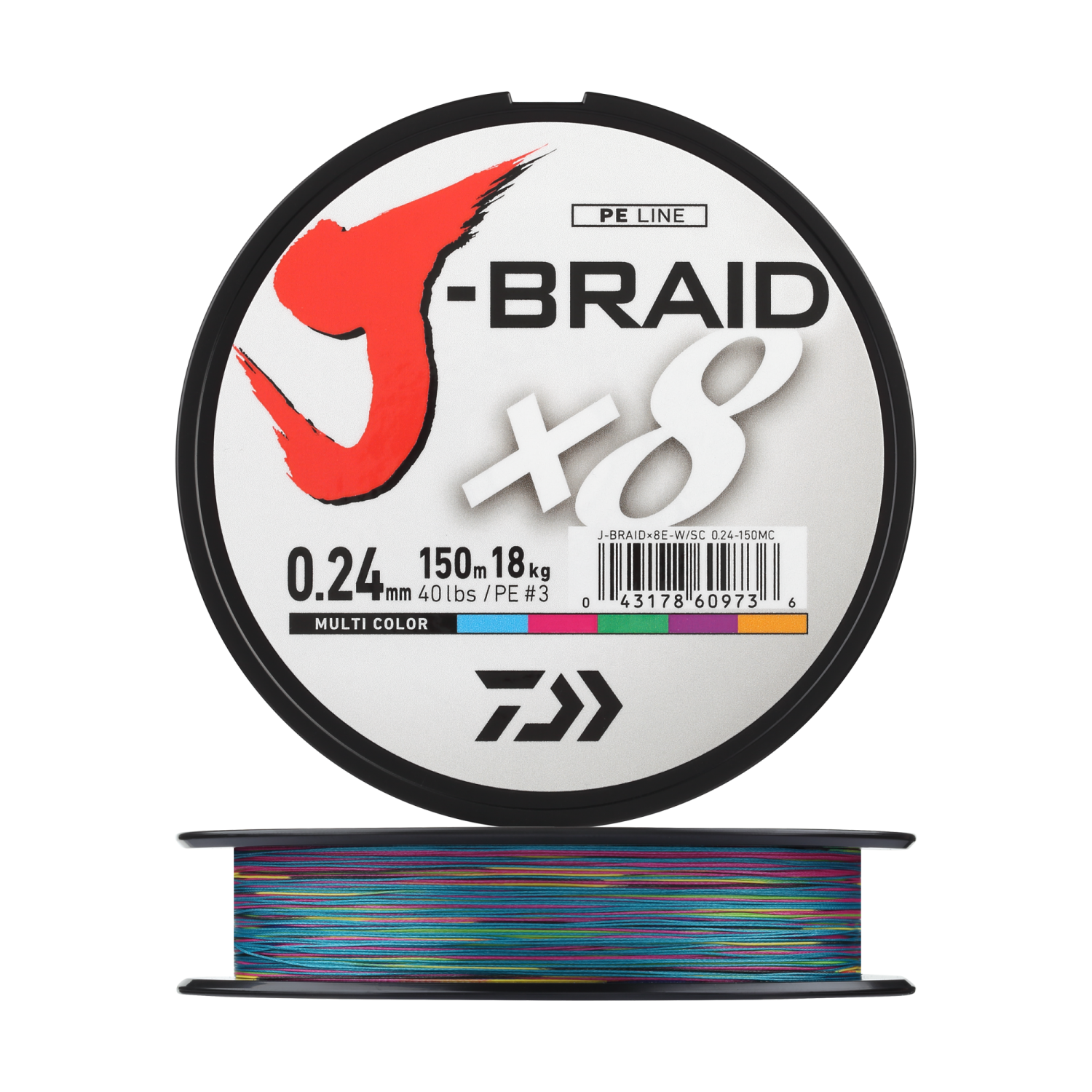 Шнур плетеный Daiwa J-Braid X8E-W/SC + ножницы #3 0,24мм 150м (multicolor)