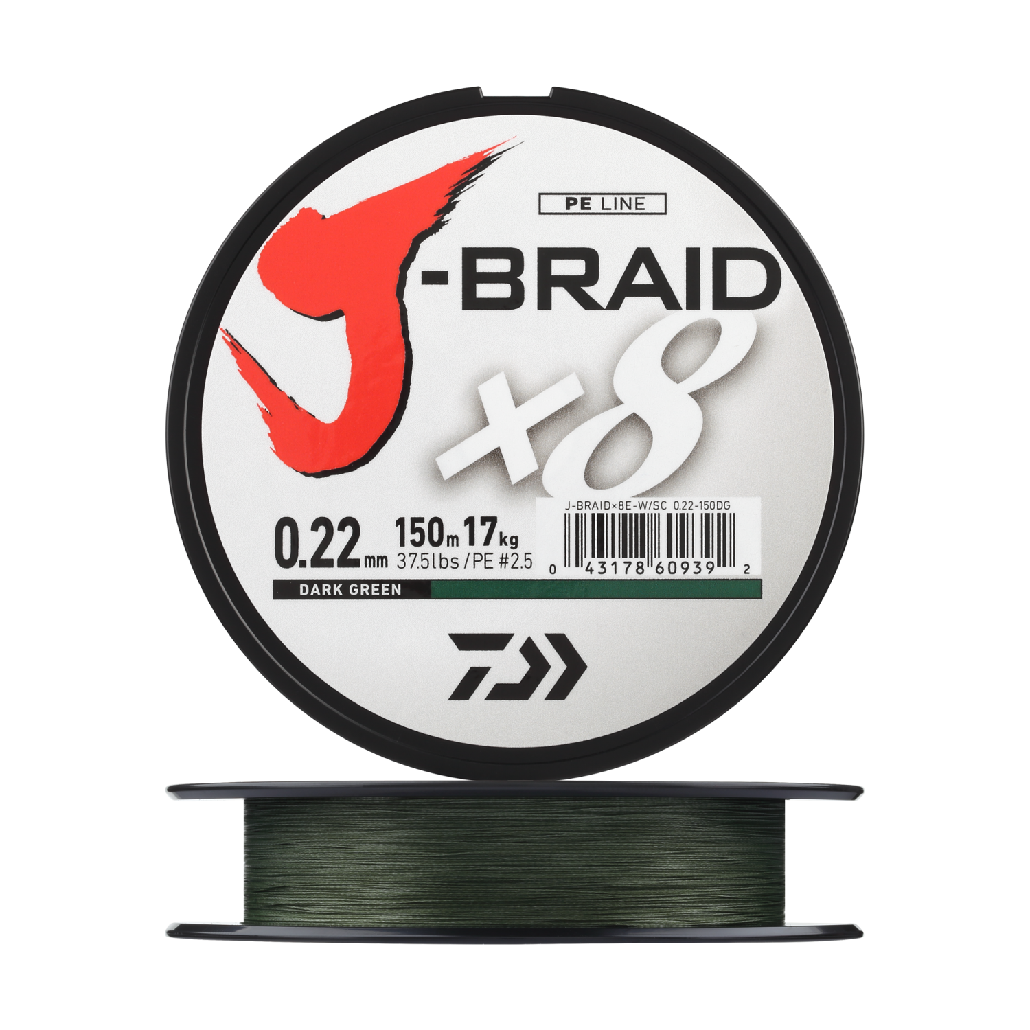 Шнур плетеный Daiwa J-Braid X8E-W/SC + ножницы #2,5 0,22мм 150м (green)