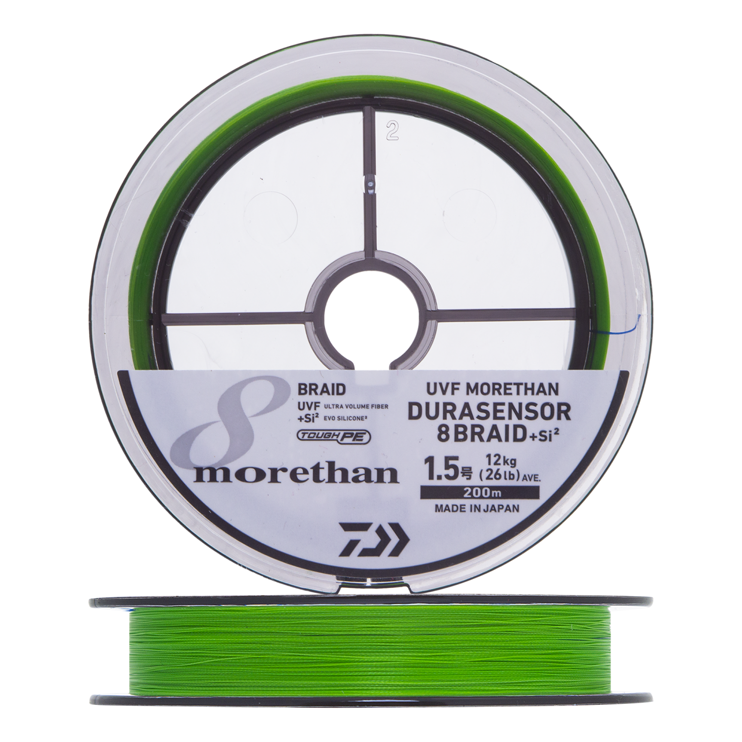 Шнур плетеный Daiwa UVF Morethan Durasensor 8Braid +Si2 #1,5 0,205мм 200м (lime green+marking)