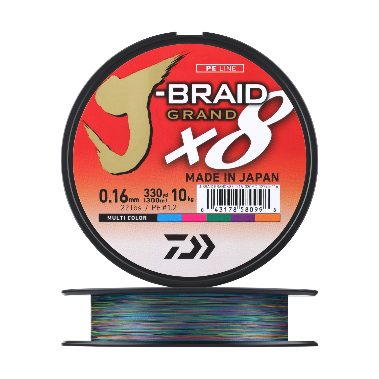 Шнур плетеный Daiwa J-Braid Grand X8E #1,2 0,16мм 300м (multicolor)