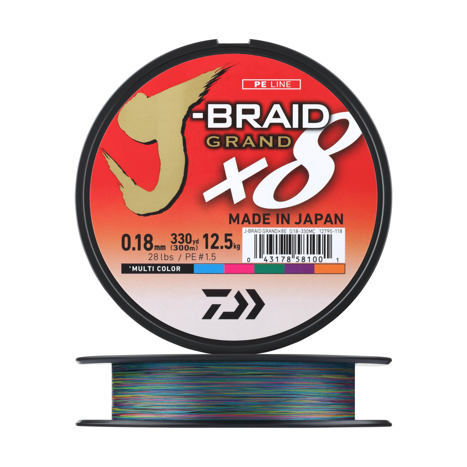 Шнур плетеный Daiwa J-Braid Grand X8E #1,5 0,18мм 300м (multicolor)