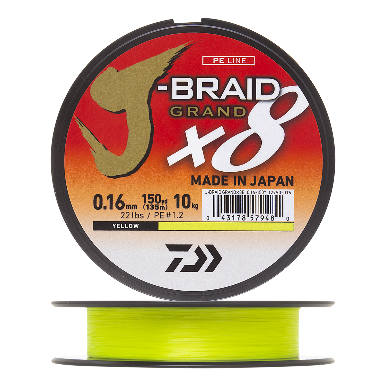 Шнур плетеный Daiwa J-Braid Grand X8 #1,2 0,16мм 135м (yellow)