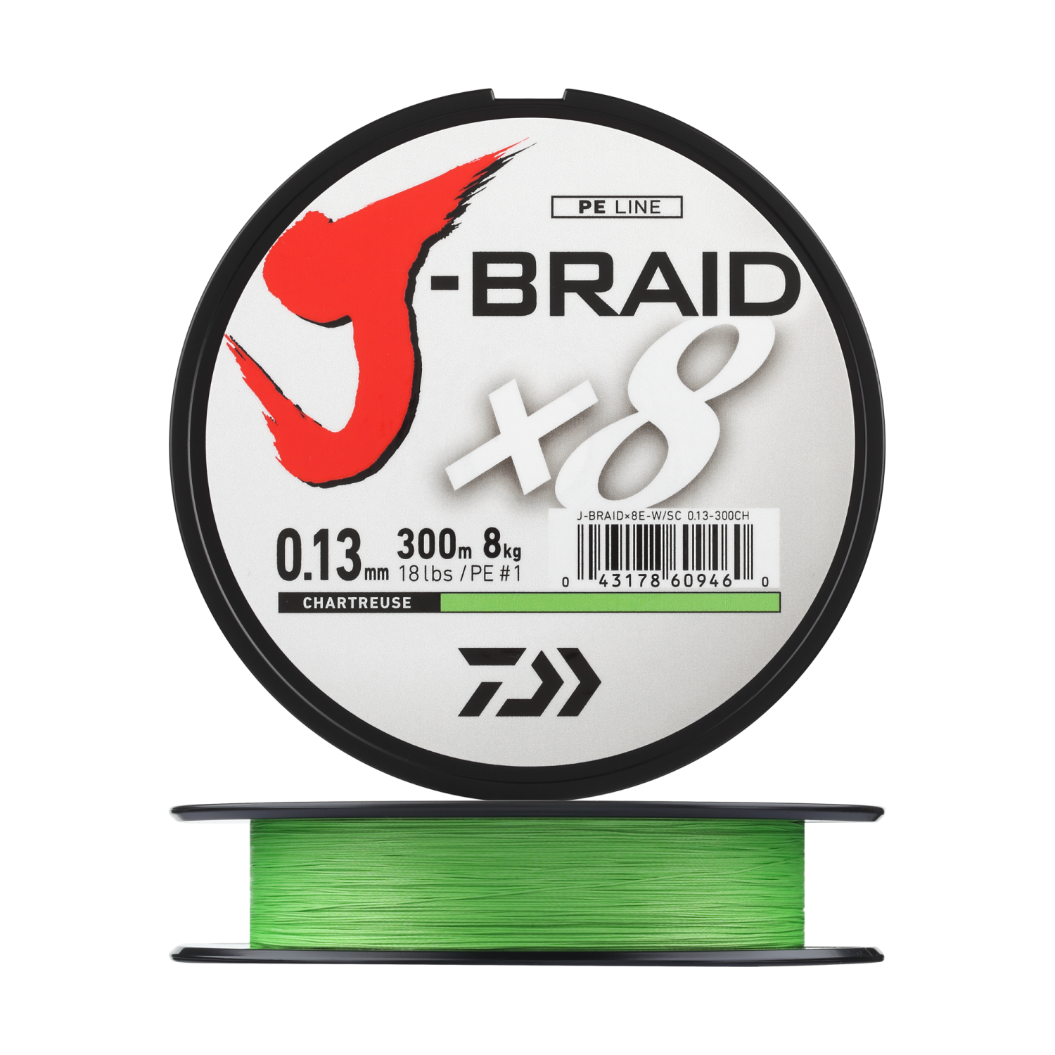 Шнур плетеный Daiwa J-Braid X8E-W/SC + ножницы #1 0,13мм 300м (chartreuse)