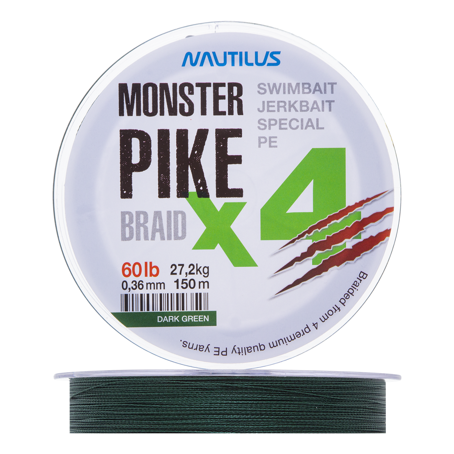 Шнур плетеный Nautilus Monster Pike Braid X4 0,38мм 150м (dark green)