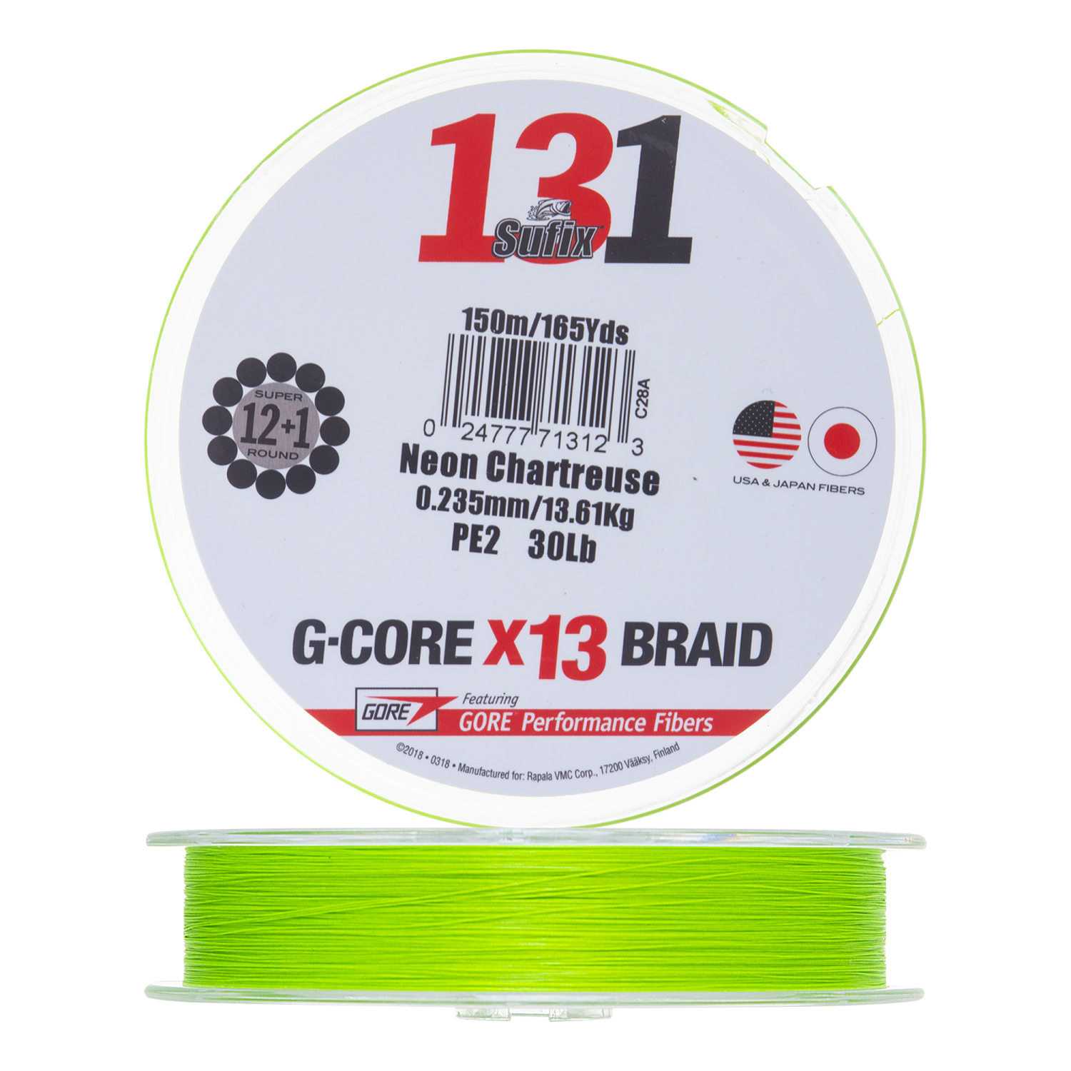 Шнур плетеный Sufix 131 G-Core X13 Braid #2,0 0,235мм 150м (neon chartreuse)