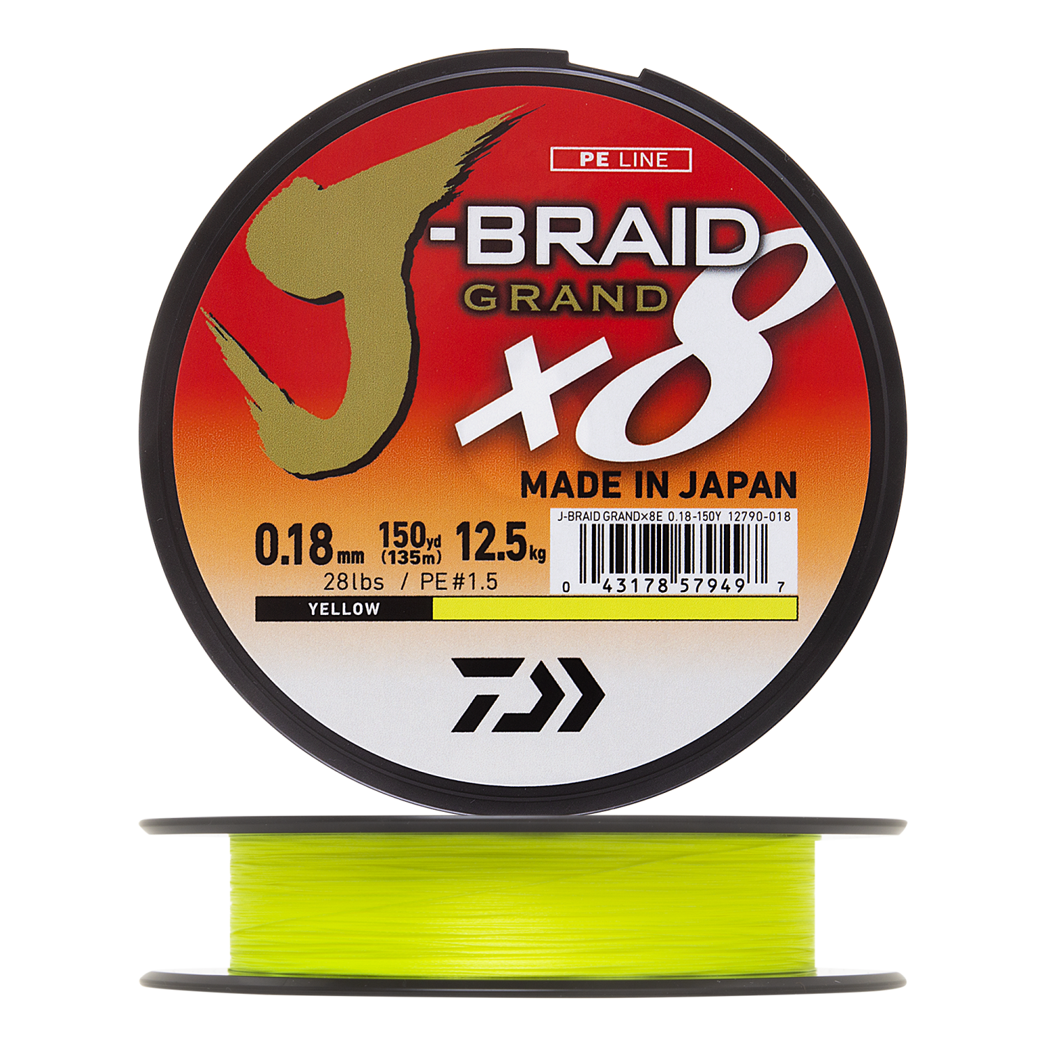 Шнур плетеный Daiwa J-Braid Grand X8 #1,5 0,18мм 135м (yellow)