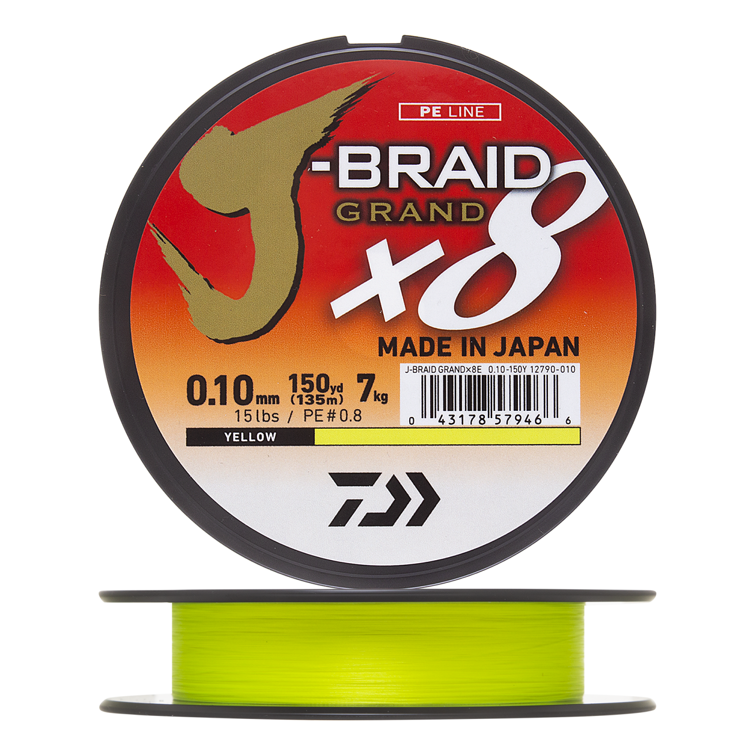 Шнур плетеный Daiwa J-Braid Grand X8 #0,8 0,10мм 135м (yellow)