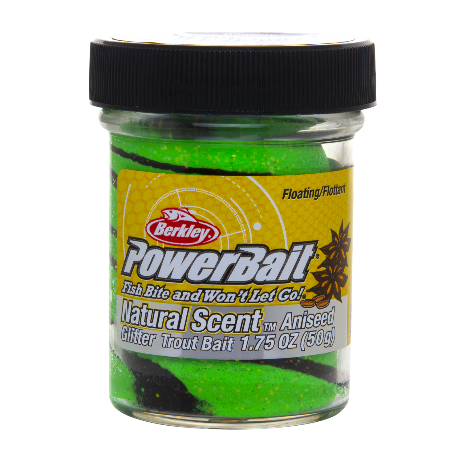 Паста форелевая Berkley Powerbait Natural Scent Glitter Trout Bait 50гр Aniseed #Black/Spring Green Twist