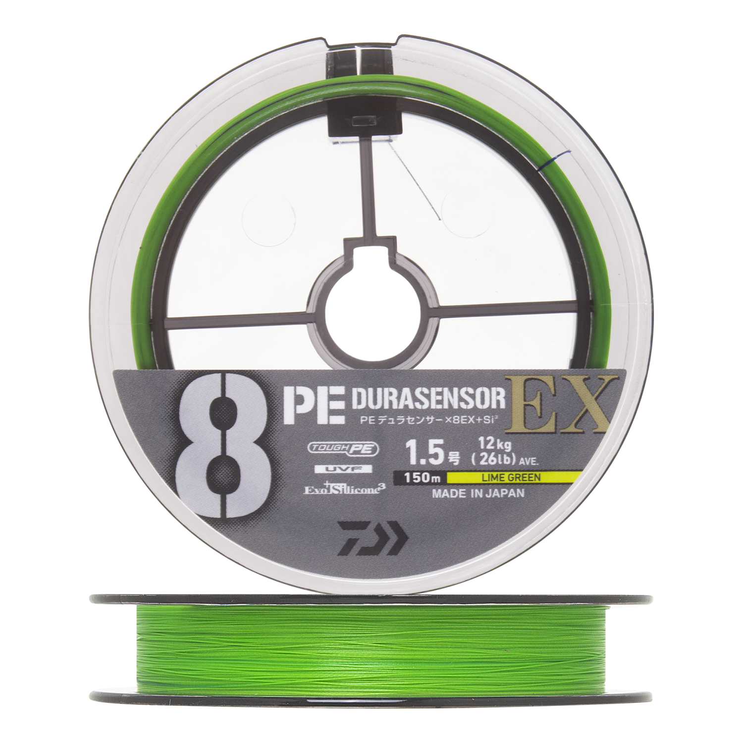 Шнур плетеный Daiwa UVF PE Durasensor X8EX +Si3 #1,5 0,205мм 150м (lime green marking)