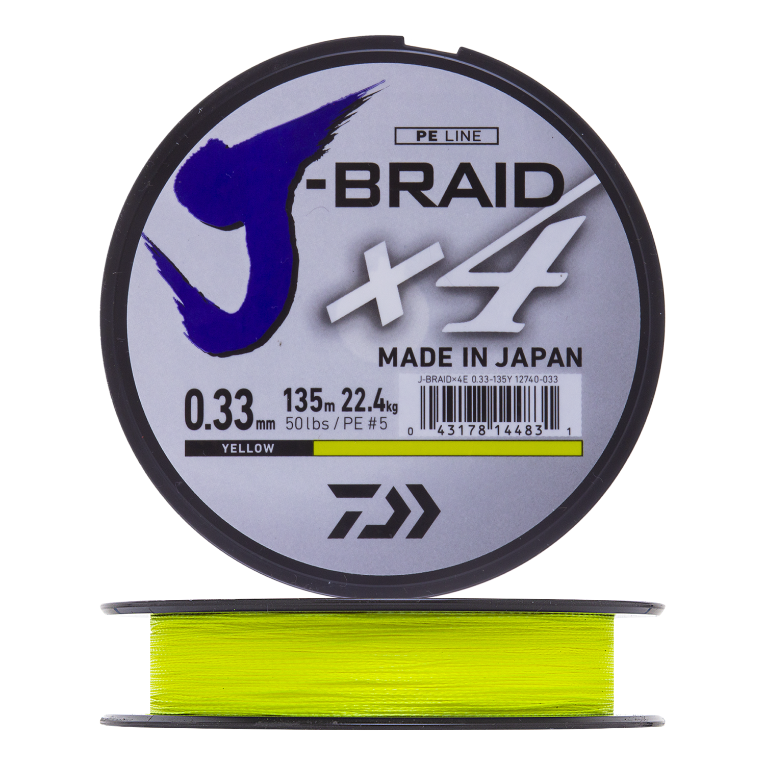 Шнур плетеный Daiwa J-Braid X4E #5,0 0,33мм 135м (yellow)