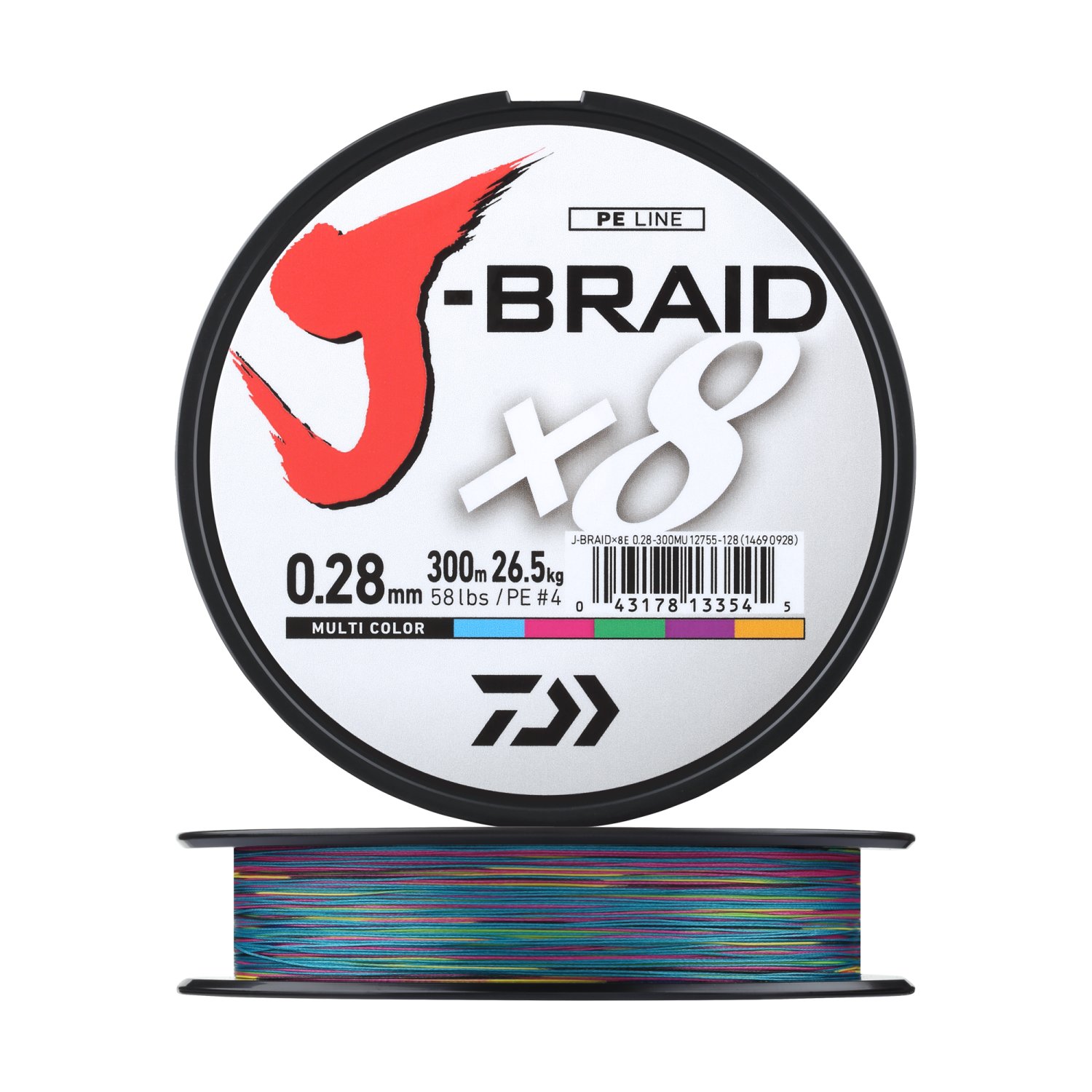 Шнур плетеный Daiwa J-Braid X8 #4 0,28мм 300м (multicolor)