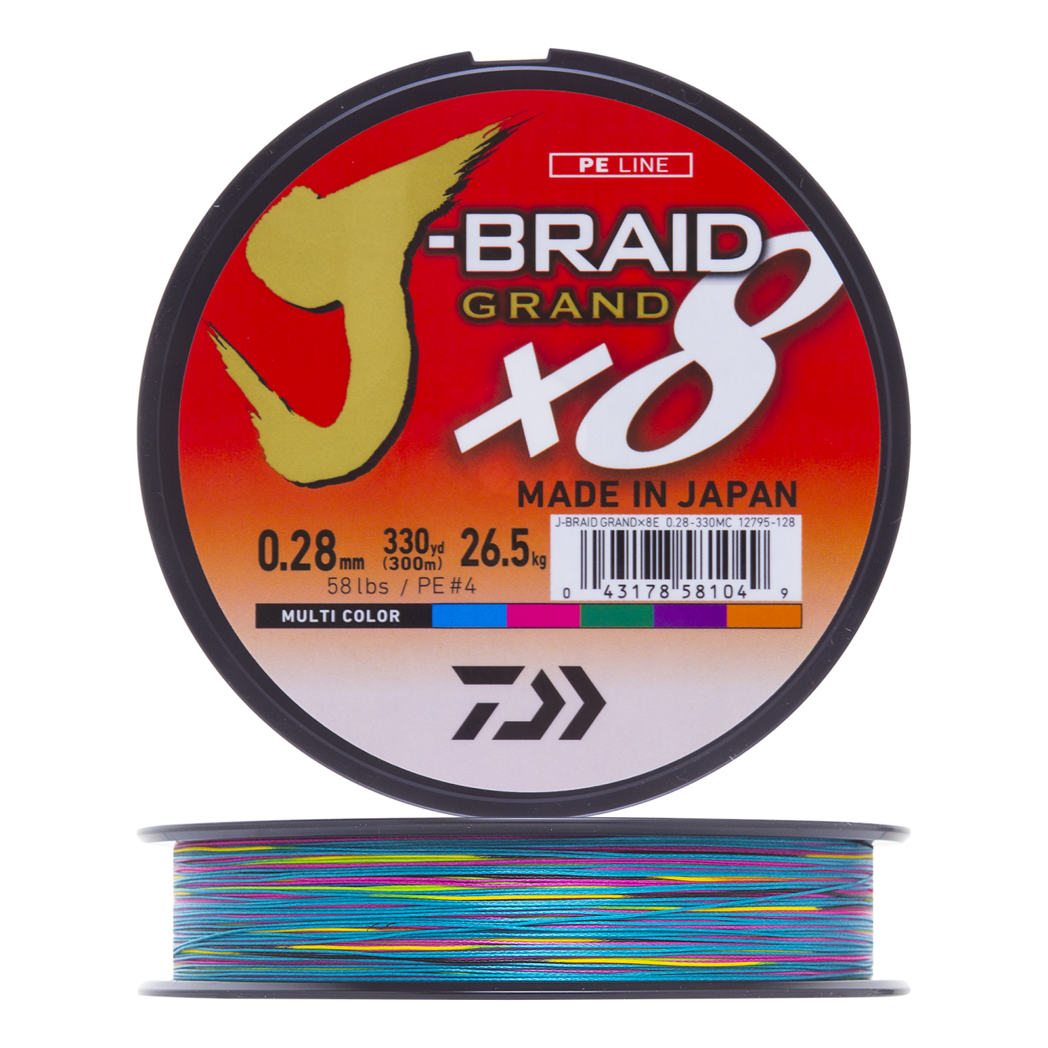 Шнур плетеный Daiwa J-Braid Grand X8E #4 0,28мм 300м (multicolor)