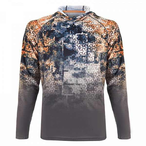 Лонгслив FHM Mark Hoodie V2 S принт серо-оранжевый/серый