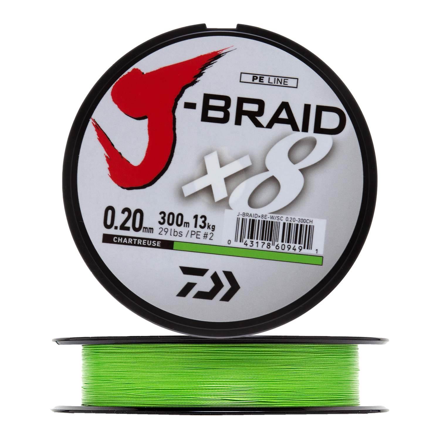 Шнур плетеный Daiwa J-Braid X8E-W/SC + ножницы #2 0,20мм 300м (chartreuse)