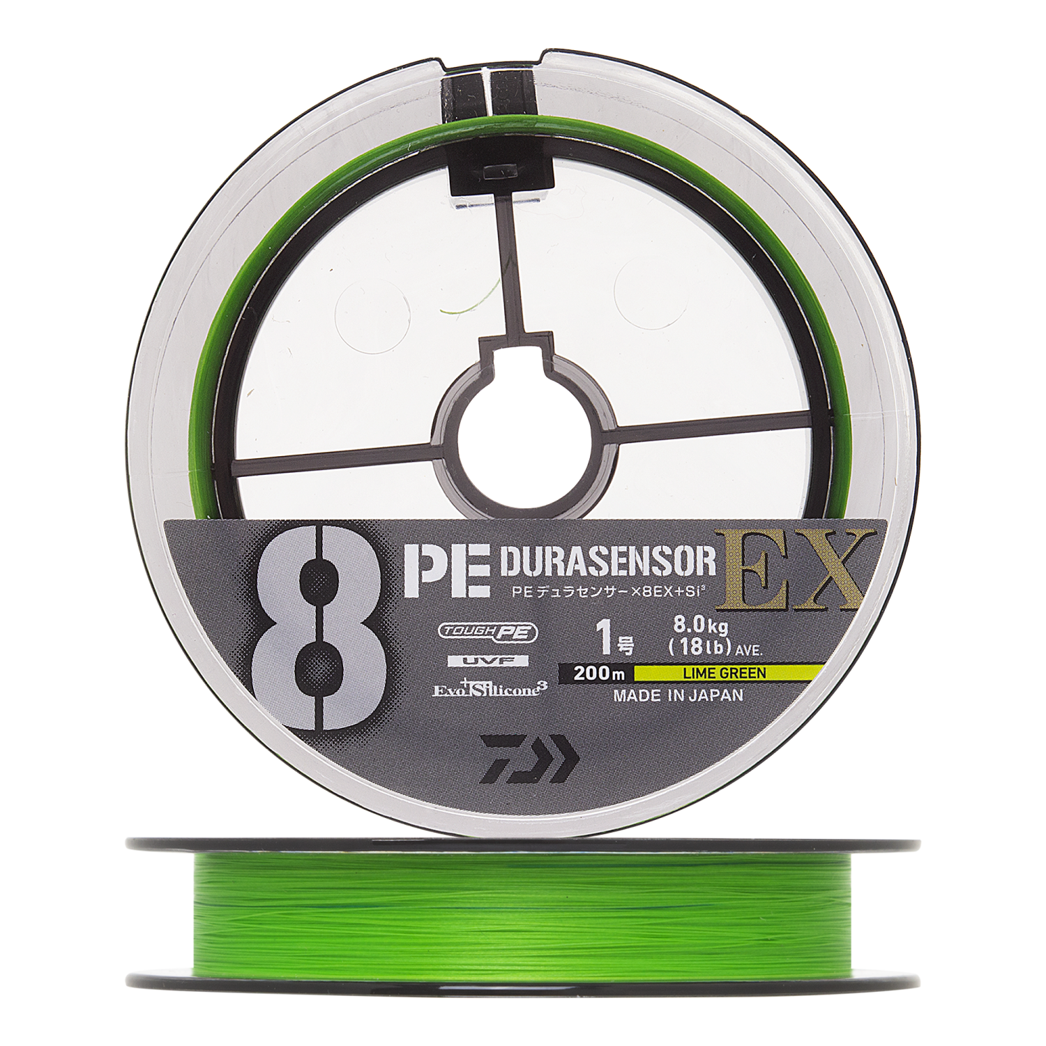 Шнур плетеный Daiwa UVF PE Durasensor X8EX +Si3 #1,0 0,165мм 200м (lime green marking)