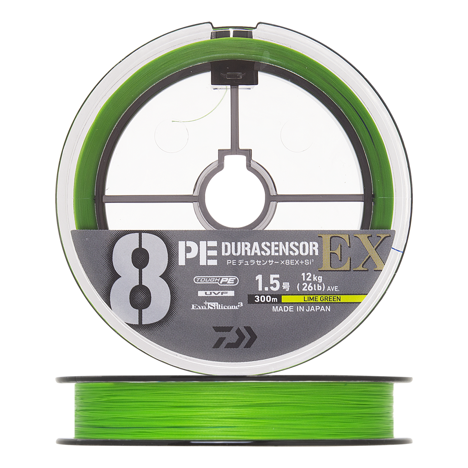 Шнур плетеный Daiwa UVF PE Durasensor X8EX +Si3 #1,5 0,205мм 300м (lime green marking)