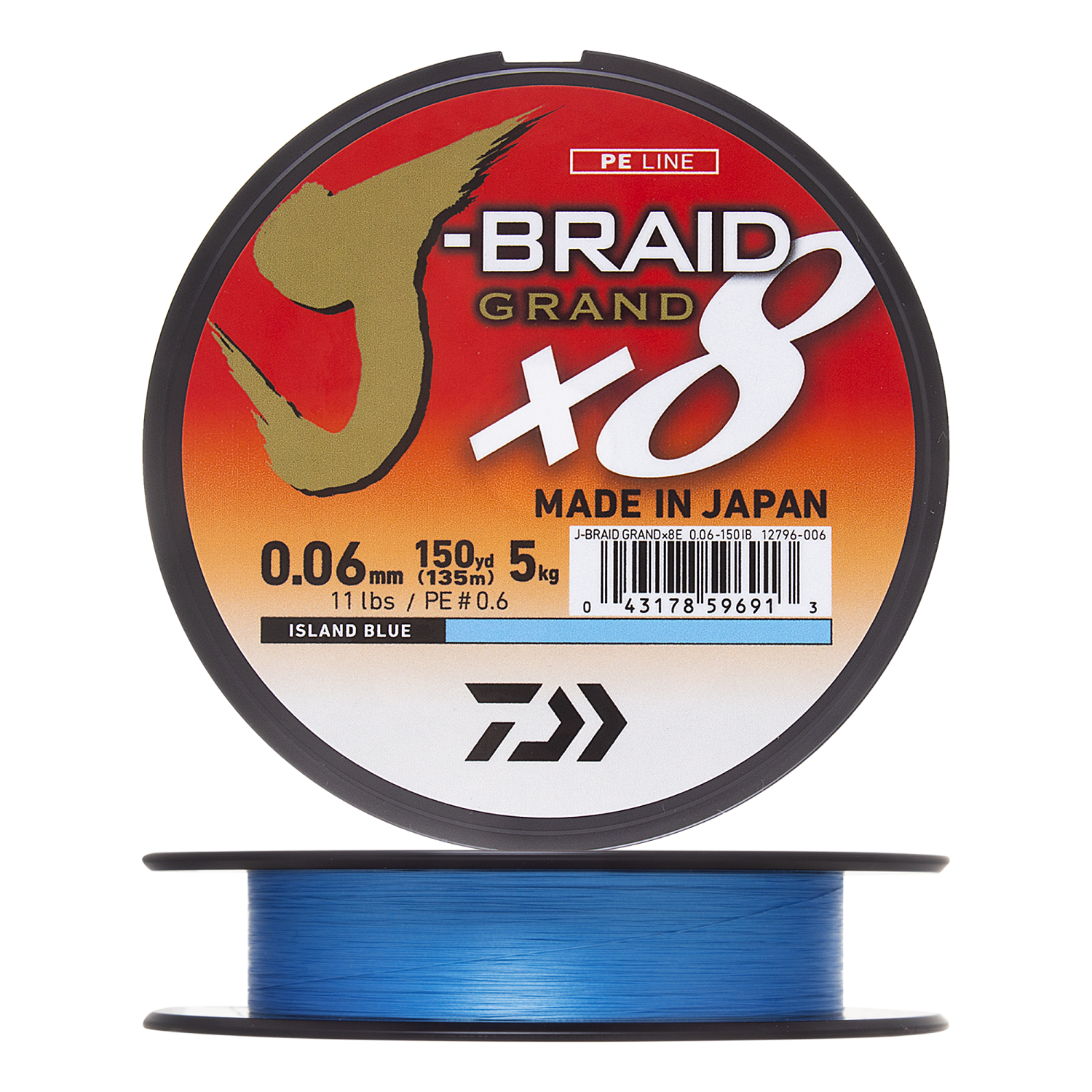 Шнур плетеный Daiwa J-Braid Grand X8E #0,6 0,06мм 135м (island blue)