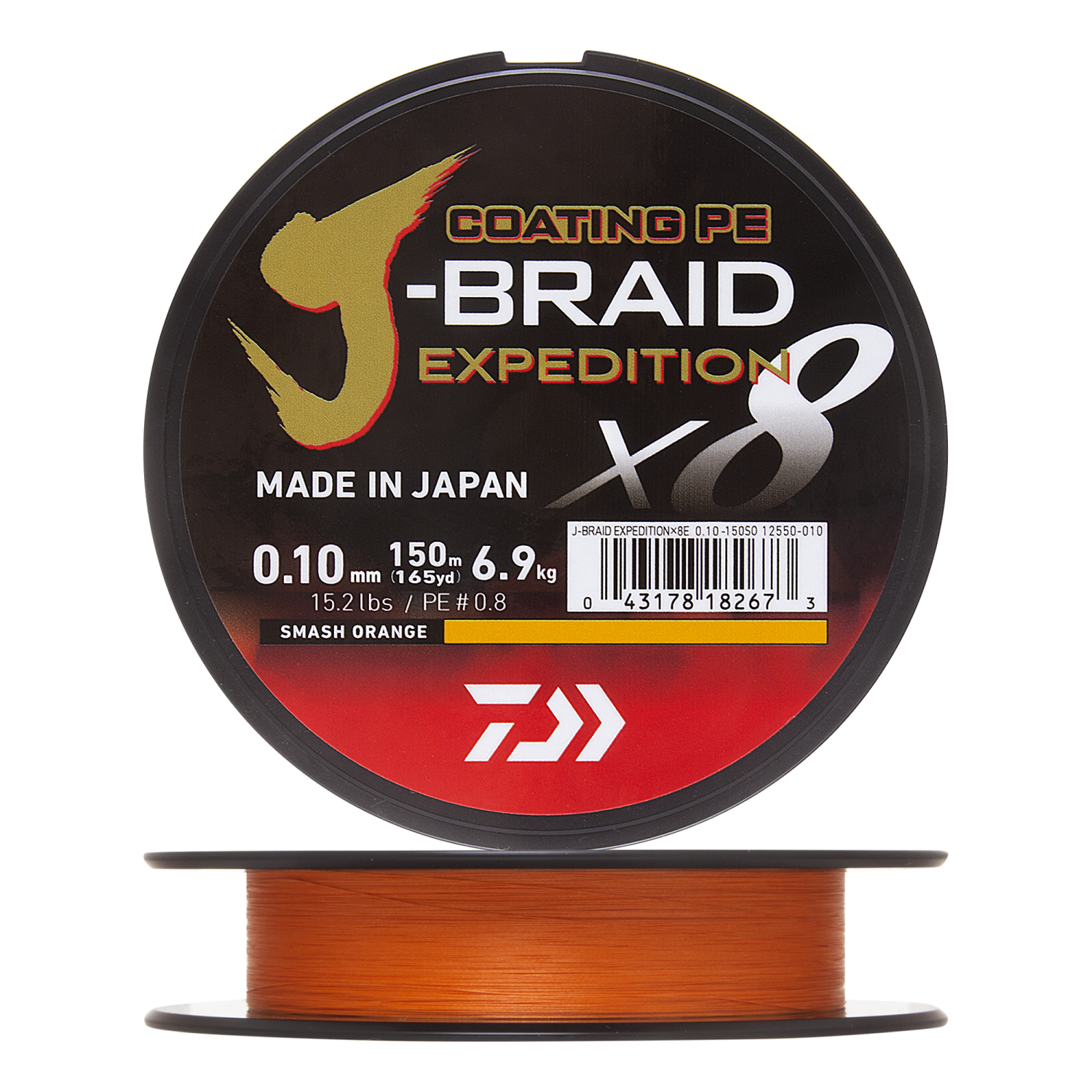 Шнур плетеный Daiwa J-Braid Expedition X8E 08 010мм 150м smash orange 1900₽