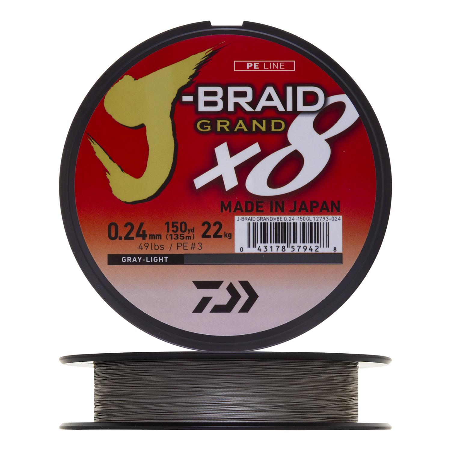 Шнур плетеный Daiwa J-Braid Grand X8 #3 0,24мм 135м (gray-light)