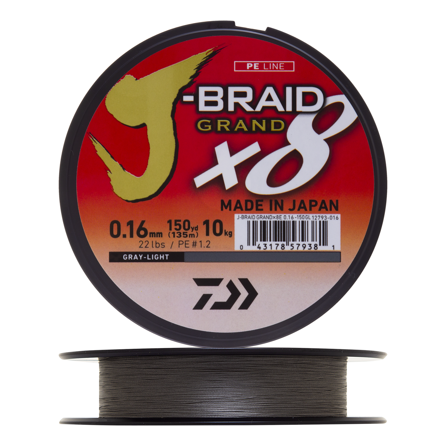 Шнур плетеный Daiwa J-Braid Grand X8 #1,2 0,16мм 135м (gray-light)