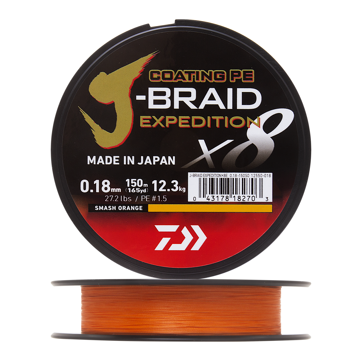 Шнур плетеный Daiwa J-Braid Expedition X8E 15 018мм 150м smash orange 1900₽