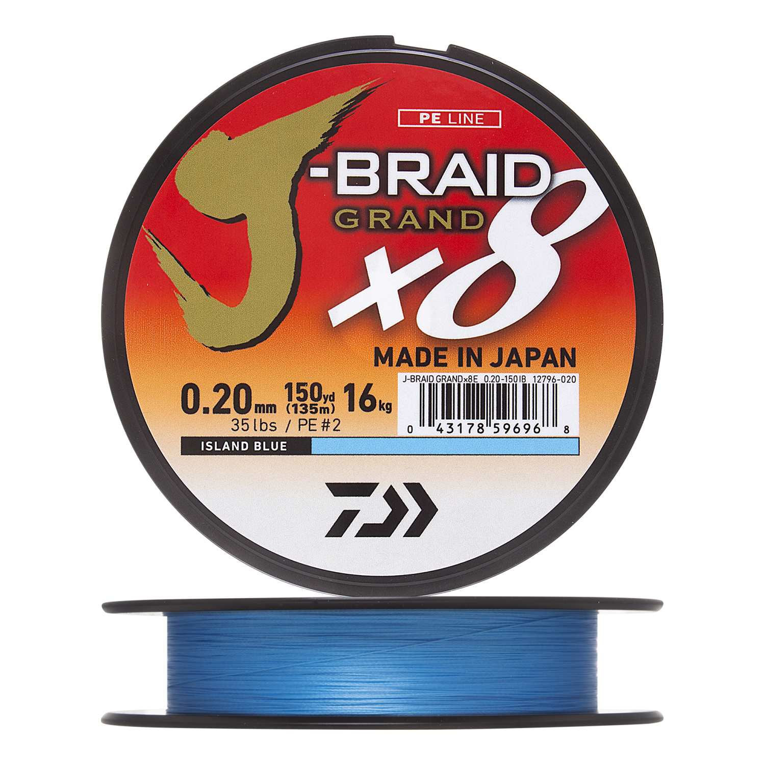 Шнур плетеный Daiwa J-Braid Grand X8E #2,0 0,20мм 135м (island blue)