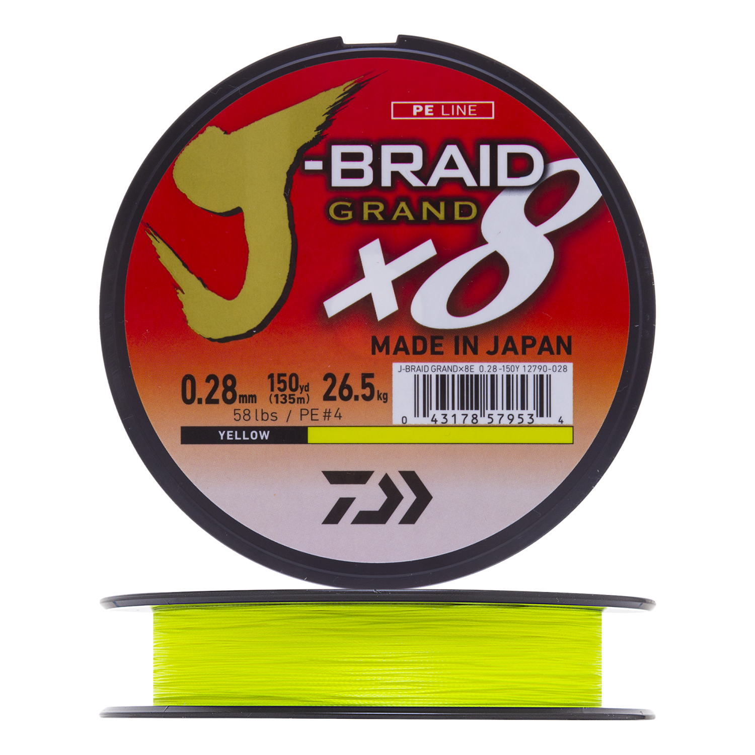 Шнур плетеный Daiwa J-Braid Grand X8 #4,0 0,28мм 135м (yellow)