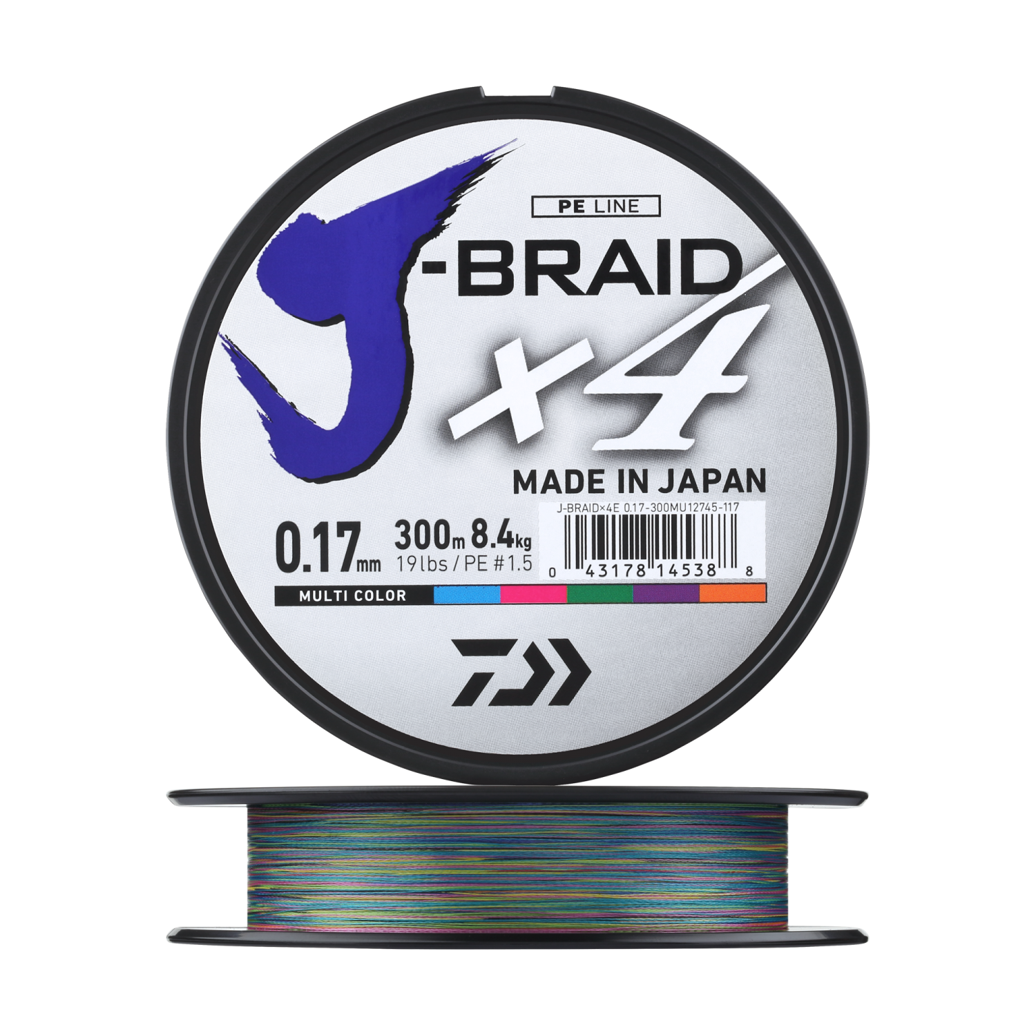 Шнур плетеный Daiwa J-Braid X4E #1,5 0,17мм 300м (multicolor)