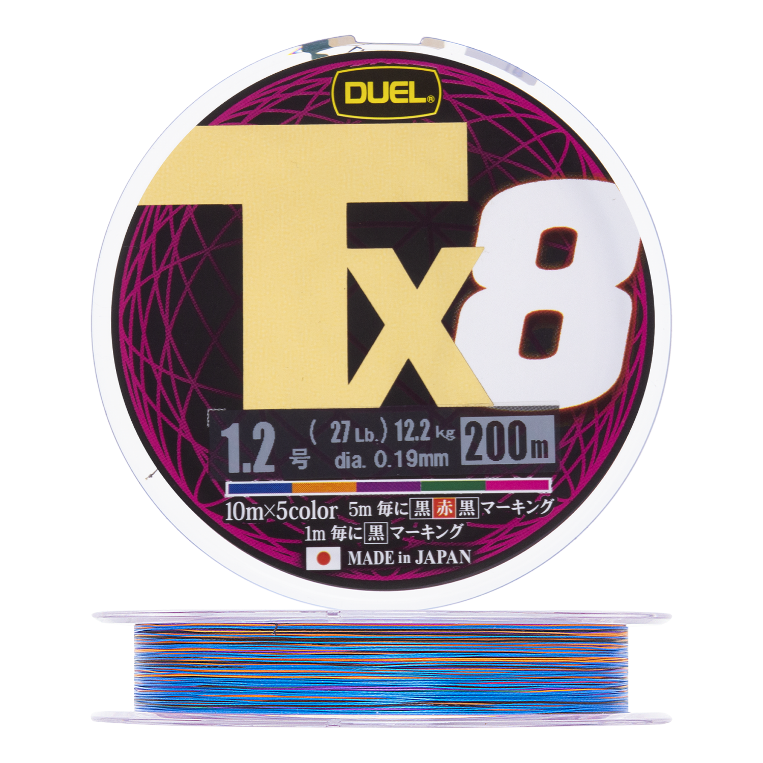 Шнур плетеный Duel PE Tx8 #1,2 0,19мм 200м (5Color)